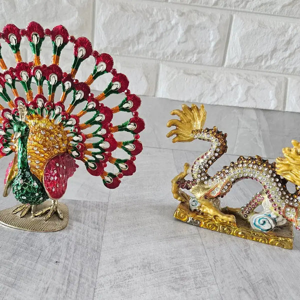 [BUNJANG] Peacock Jewel Box & Dragon Ornament Bundle / 행운 용 장식품 / 공작새 보석함 / 골동품 인테리어 소품 일괄판매