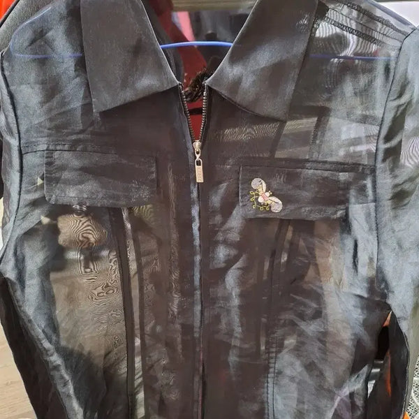 [BUNJANG] Tokyo Young See-through Blouse Black / 도쿄영 시스루 블라우스 블랙. 88