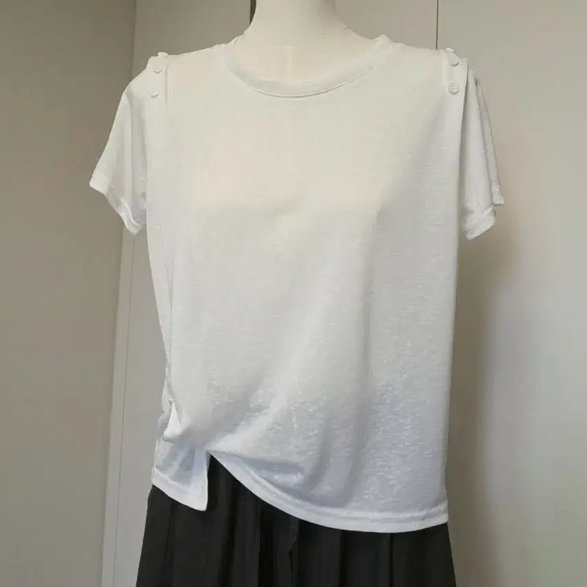 [BUNJANG] Women's Round Neck Short Sleeve T-Shirt White / 여성 여름 라운드넥 반팔 티셔츠 화이트