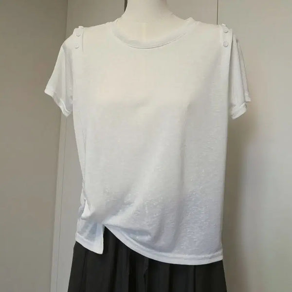 [BUNJANG] Women's Round Neck Short Sleeve T-Shirt White / 여성 여름 라운드넥 반팔 티셔츠 화이트