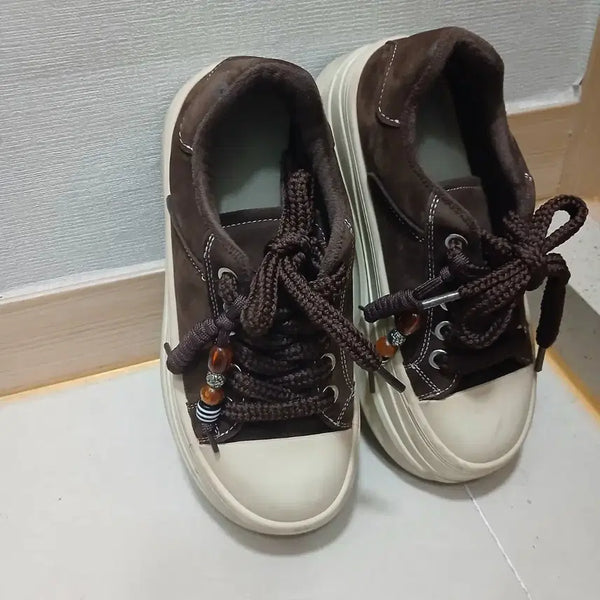 [BUNJANG] Brown Beaded Lace Platform Sneakers / [240] 브라운 신발 팝니다