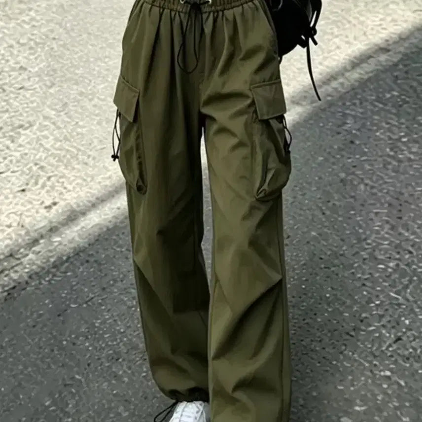 [BUNJANG] New Cargo Pants Khaki Wide Jogger / 새상품 카고 팬츠 카키색
