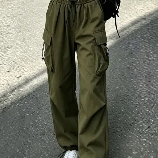 [BUNJANG] New Cargo Pants Khaki Wide Jogger / 새상품 카고 팬츠 카키색