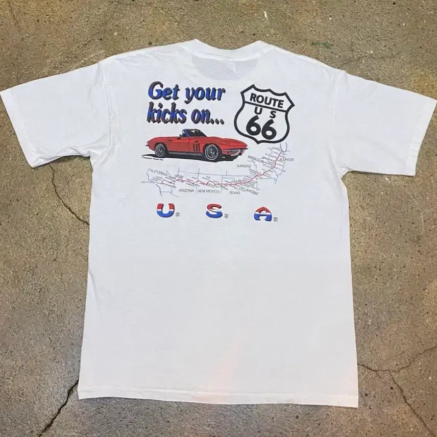 [BUNJANG] US Vintage Historic Route 66 Printing Short Sleeve T-Shirt / 미국빈티지 히스토릭 루트 66 프린팅 반팔티