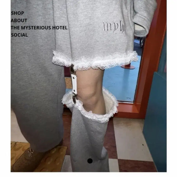 [BUNJANG] Mysterious Hotel Miho Garter Belt Wide Pants / 미스테리어스호텔 미호 가터벨트 바지 팬츠 와이드 츄바 츄리닝 트레이닝