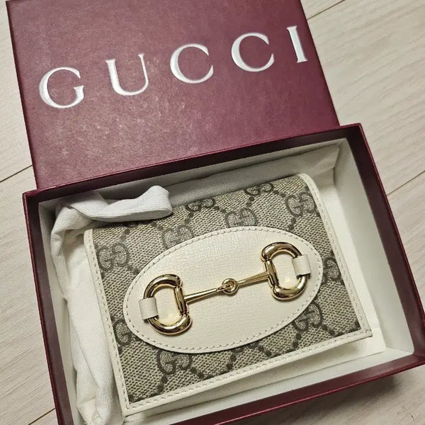 [BUNJANG] Gucci Horsebit Bifold Wallet Beige/White / 구찌 호스빗 반지갑 베이지/화이트