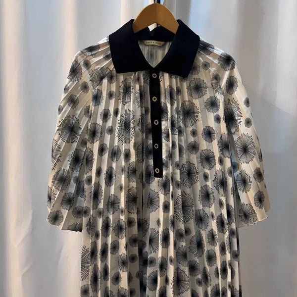 [BUNJANG] ANDY & DEB Pleated Print Blouse (Ivory/Black) / 앤디앤뎁 플리츠 프린트 블라우스 55(88-90-155) 정품 A357