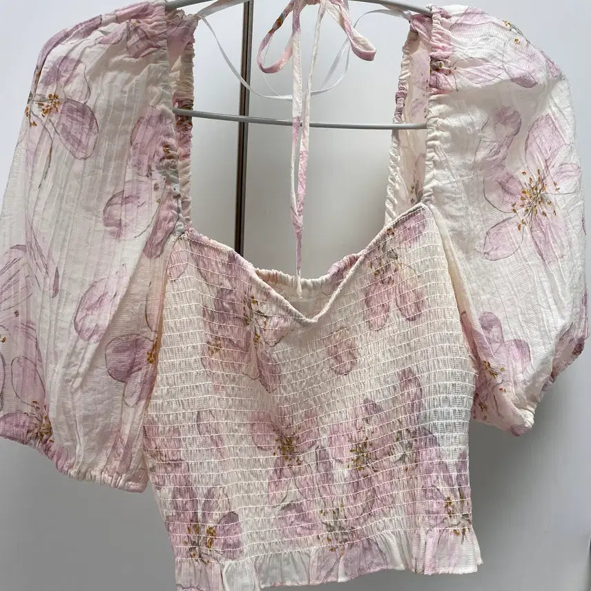 [BUNJANG] H&M Pink Cropped Elastic Blouse (Size S) / H&M 분홍 크롭 밴딩 블라우스 s