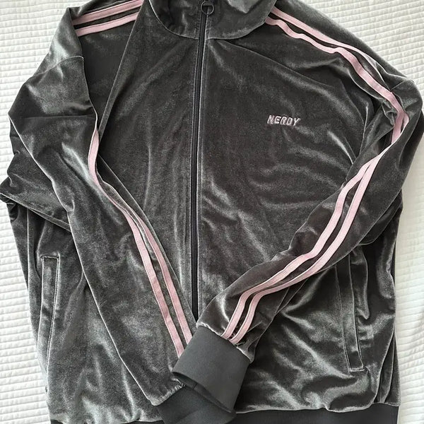 [BUNJANG] NERDY Velvet Track Top Zip-up Charcoal Grey / NERDY 벨벳 트랙탑 집업 차콜 그레이
