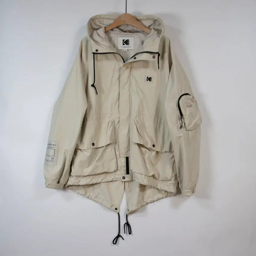[BUNJANG] Kodak Hooded Field Jacket Ivory Nylon Outdoor Jumper / KODAK 코닥 후드 야상 자켓 95 아이보리 스트링 아웃도어 점퍼