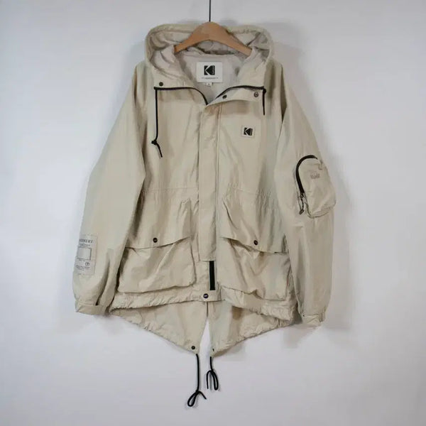 [BUNJANG] Kodak Hooded Field Jacket Ivory Nylon Outdoor Jumper / KODAK 코닥 후드 야상 자켓 95 아이보리 스트링 아웃도어 점퍼