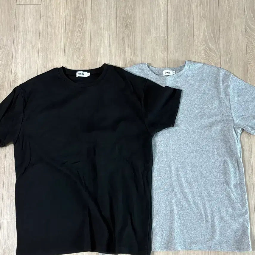 [BUNJANG] Ribbed Round Neck T-Shirt Set (Black & Grey) / 머슬핏 골지 라운드 티