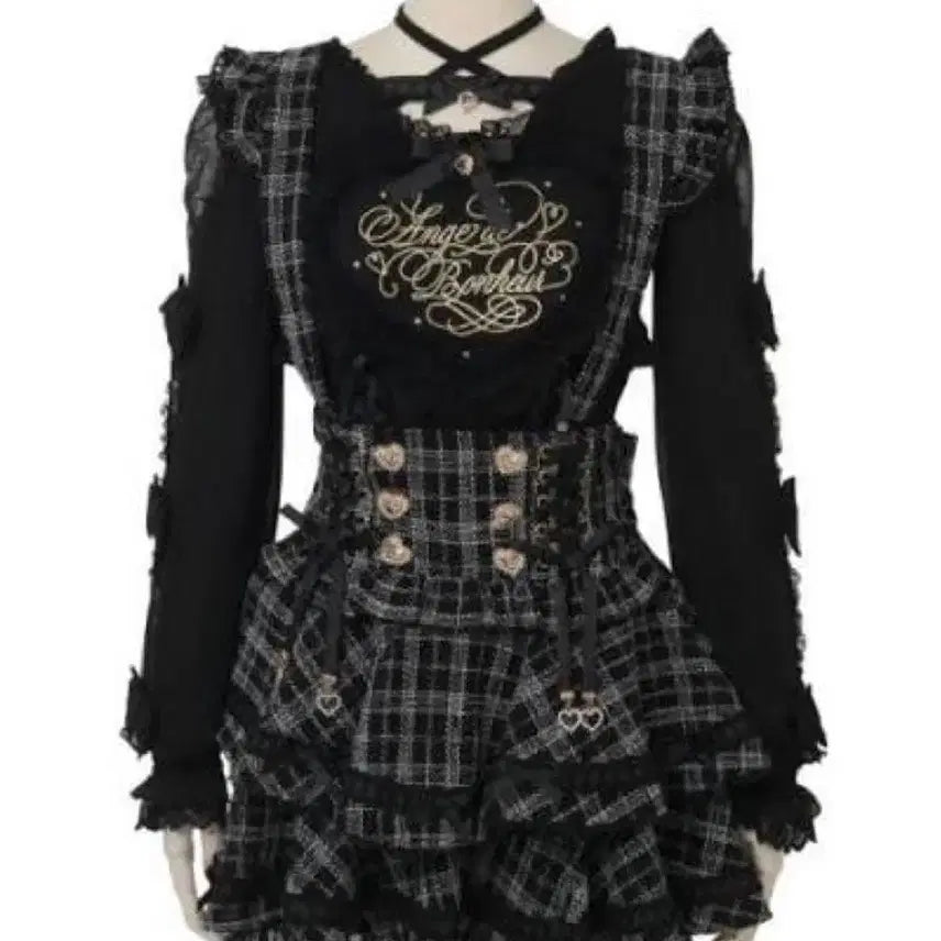 [BUNJANG] Lizlisa Tweed Ladder Gingham Suspender Skirt / 리즈리사 트위드 사다리 깅엄 서스팬더 양산형 지뢰계 걸리 교판 스커트