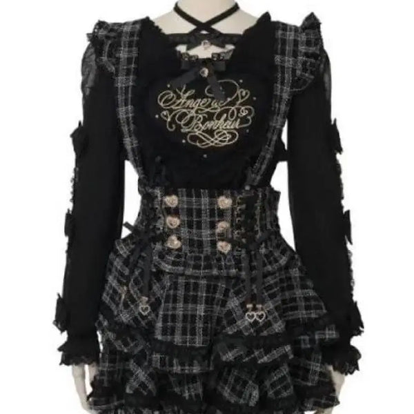 [BUNJANG] Lizlisa Tweed Ladder Gingham Suspender Skirt / 리즈리사 트위드 사다리 깅엄 서스팬더 양산형 지뢰계 걸리 교판 스커트
