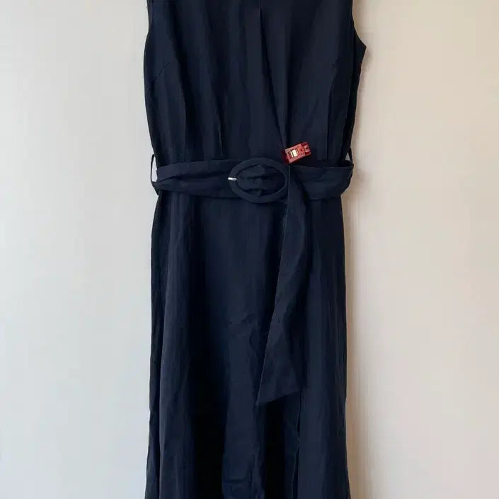 [BUNJANG] Ahin V-Neck Sleeveless Linen Belt Maxi Dress Navy / ahin 아인 브이넥 민소매 벨트 원피스 S