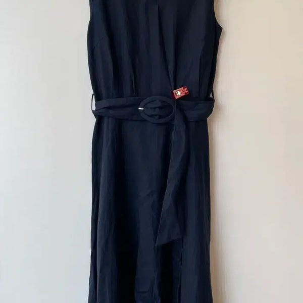 [BUNJANG] Ahin V-Neck Sleeveless Linen Belt Maxi Dress Navy / ahin 아인 브이넥 민소매 벨트 원피스 S