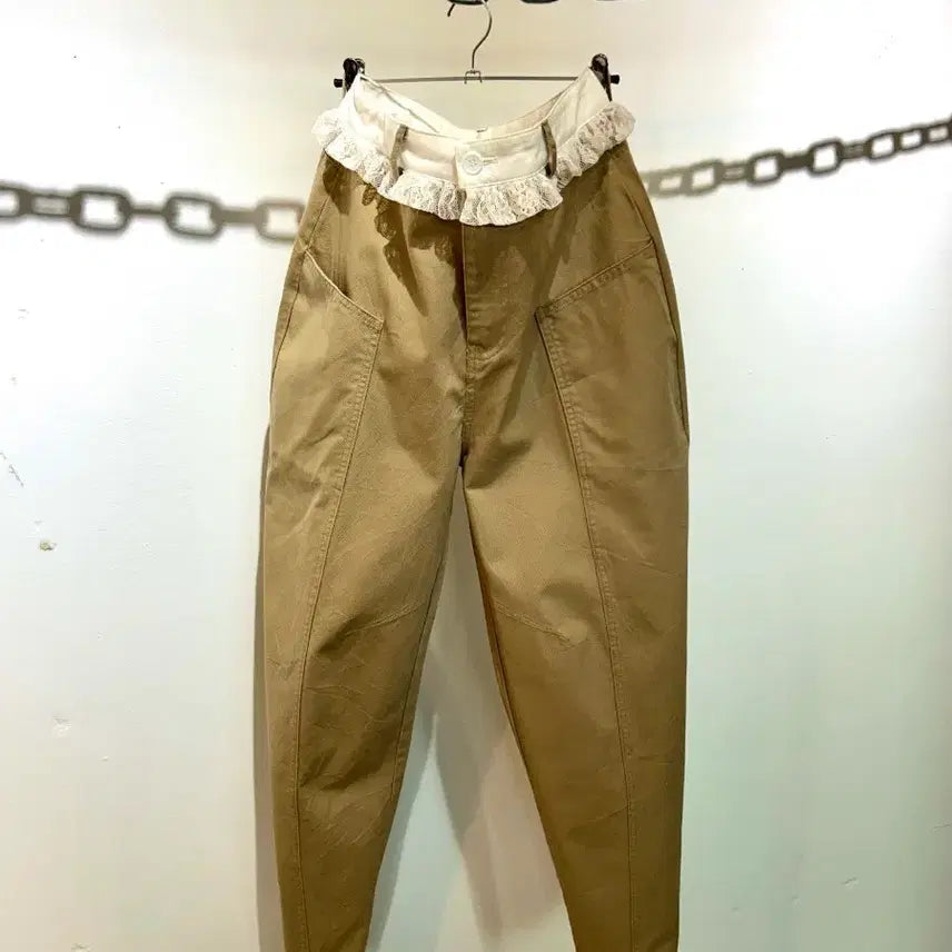 [BUNJANG] Flower Lace Pocket Curved Cotton Pants / 플라워 레이스포켓 러블리 커브드 코튼 팬츠