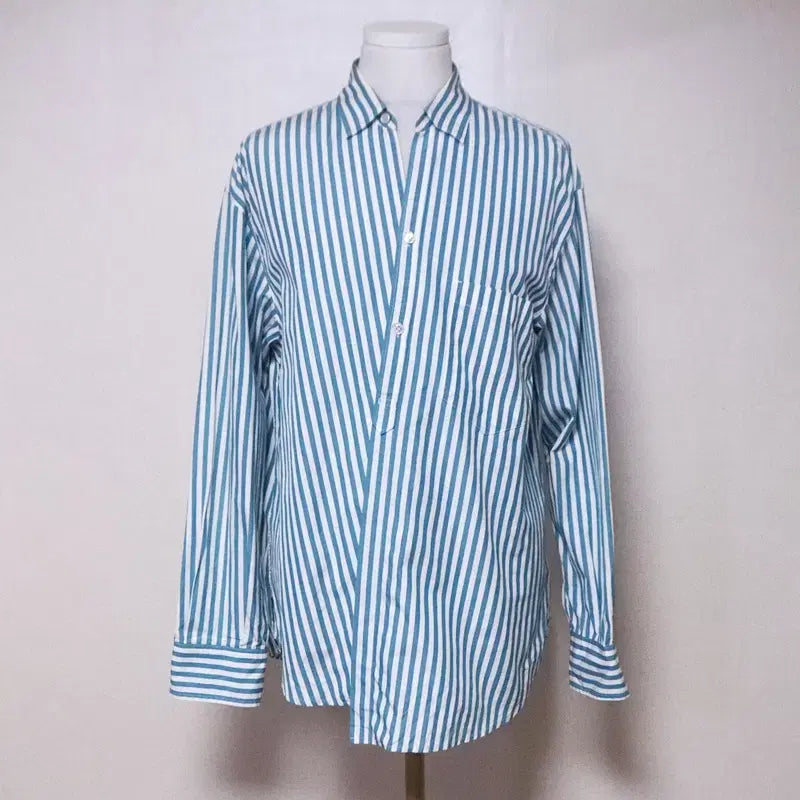[BUNJANG] Time Homme Men's Blue Stripe Shirt / 타임 옴므 남성100 스트라이프 셔츠(3)