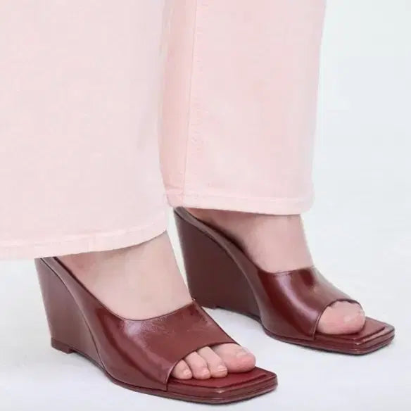 [BUNJANG] TIME Square Toe Wedge Mule Burgundy / [새제품] 한섬 타임 TIME 스퀘어 토 웨지 뮬 (정가 35만8천)