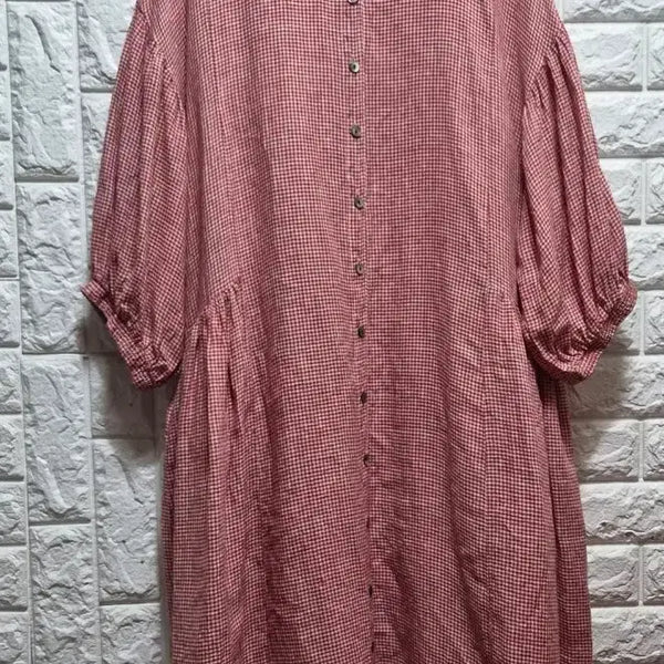 [BUNJANG] Checkered Puff Sleeve Long Dress / 체크무늬 퍼프소매 마.레이온 롱 원피스