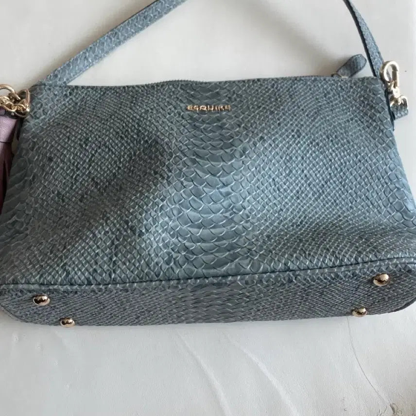[BUNJANG] ESQUIRE Snake Embossed Shoulder Bag Blue / 에스콰이어 뱀피 패턴 숄더백 블루
