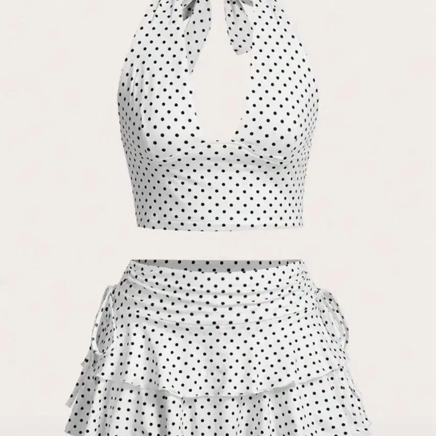 [BUNJANG] Dot Halter Bikini Skirt Set / 도트 홀터 비키니 스커트 세트