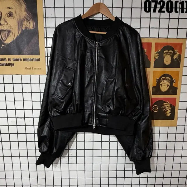 [BUNJANG] Black Leather Bomber Jacket XL / 블랙 레더 봄버 자켓 XL