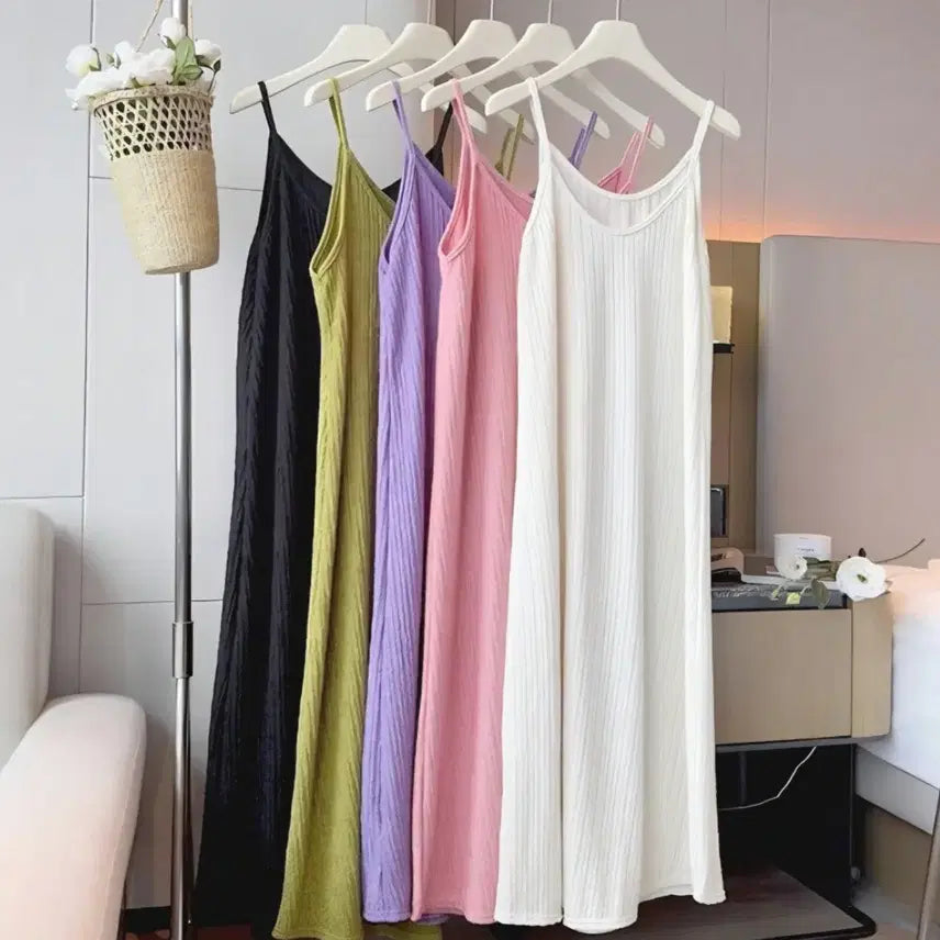 [BUNJANG] Pleated Camisole Maxi Dress (2-Piece Set) / 1+1 플리츠 원피스 끈나시 원피스 (무료배송)