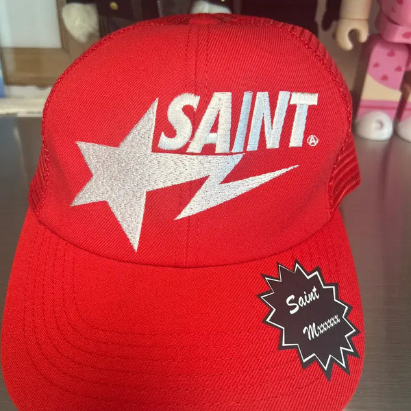 [BUNJANG] Saint Michael x BAPE Red Embroidered Mesh Cap / 세인트미카엘 x 베이프 레드 자수 메쉬캡