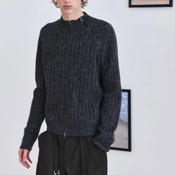 [BUNJANG] WAVINESS Diagonal Full Zip Up - Mélange Grey / [3] 웨이비니스 Diagonal Full Zip Up - 멜란지 그레이