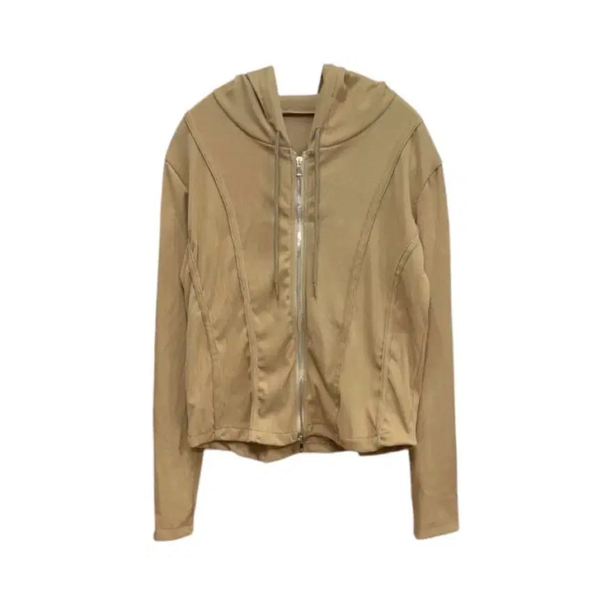 [BUNJANG] Beige Ribbed Hoodie Zip-up / 베이지 골지 후드집업