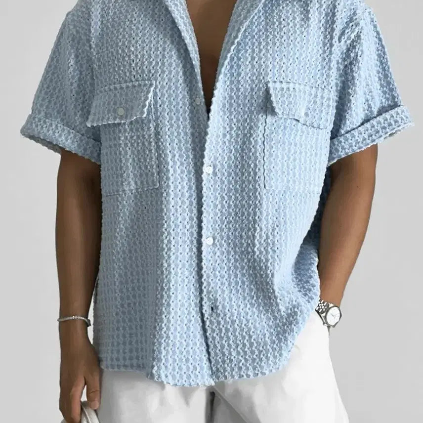 [BUNJANG] Wonize Ibiza Denim Short Sleeve Shirt Light Blue / 원이즈 이비자 데님 반팔 셔츠 연청