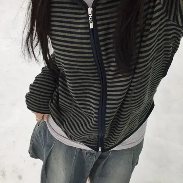 [BUNJANG] Sove Stripe Vintage Warmer Zip-up Hoodie / 소브 스트라이프 빈티지 워머 집업