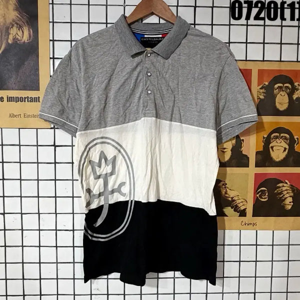 [BUNJANG] Castelbajac Logo Golf Polo Shirt (Size 105) / 까스텔바작 카라티 반팔 그레이 화이트 블랙 105