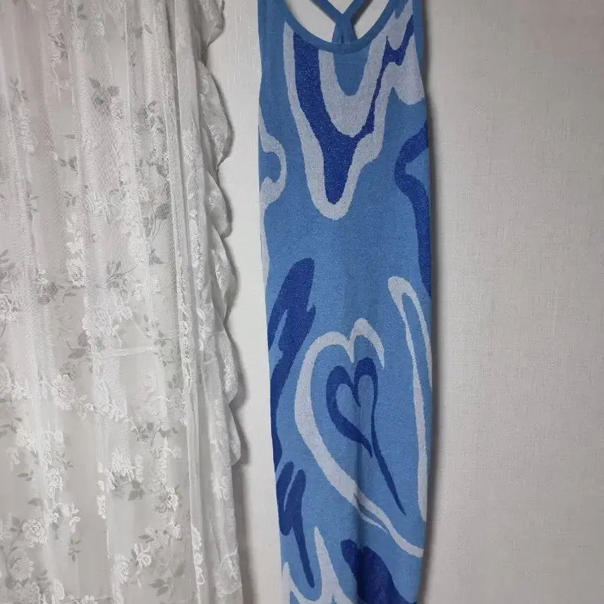 [BUNJANG] SJYP Blue Heart Pattern Knit Long Dress / 한섬SJYP니트 원피스 블루 하트 패턴