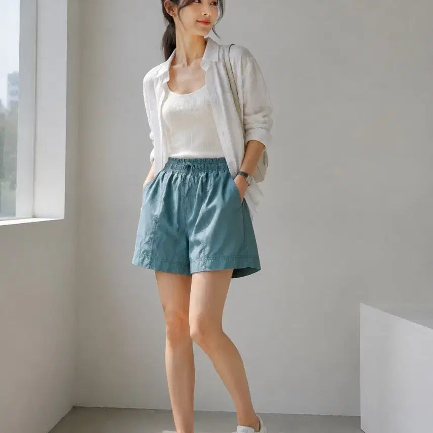 [BUNJANG] Dark Mint Wide Banding Shorts / 30/짙은 민트색 와이드 밴딩 반바지