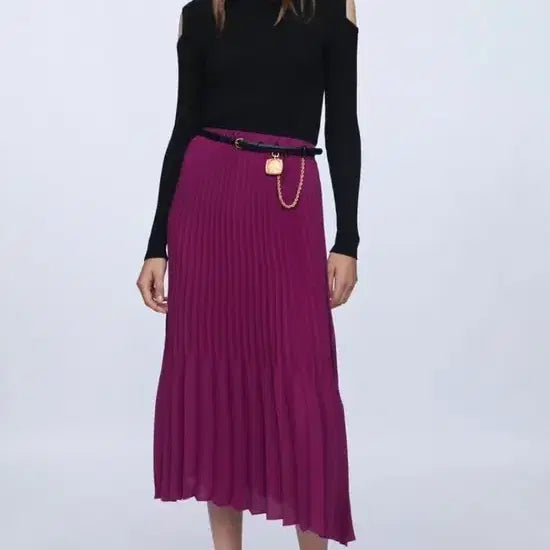[BUNJANG] Zara Midi Pleated Skirt / zara 미디 플리츠 스커트 L (보라색)