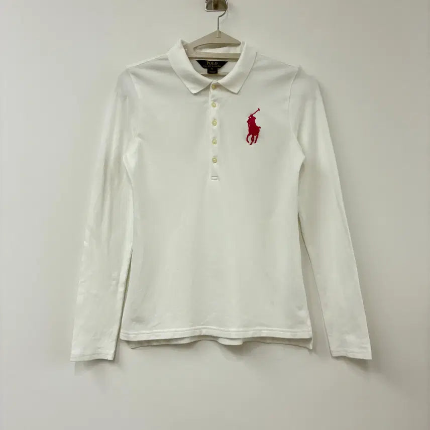[BUNJANG] Polo Ralph Lauren Pink Big Pony White Collar Long Sleeve T-Shirt / 폴로 랄프로렌 핑크 빅포니 화이트 카라 긴팔 티셔츠