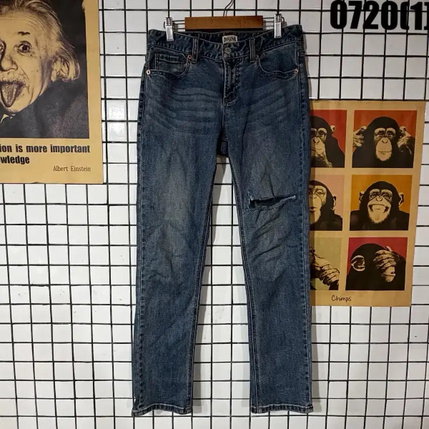 [BUNJANG] Original Denim Blue Skinny Fit Ripped Jeans - Size 28 / 오리지널 데님 팬츠 블루 스키니 핏 찢청 28