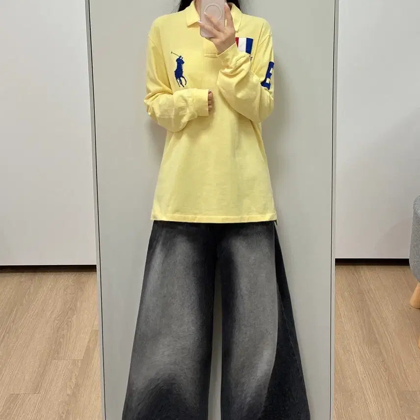 [BUNJANG] Polo Ralph Lauren Big Pony Chef Keep France Lemon Collar Long Sleeve T-Shirt / 폴로 랄프로네 빅포니 치프키프 프랑스 레몬 카라 긴팔 티셔츠