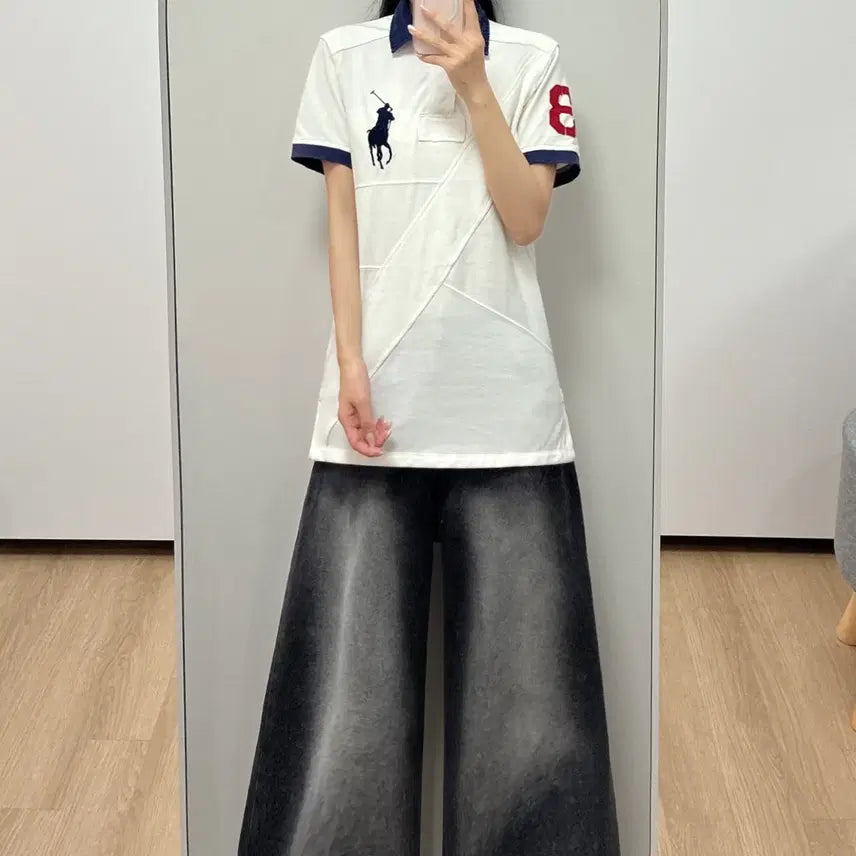 [BUNJANG] Polo Ralph Lauren Big Pony White Collar Short Sleeve T-Shirt / 폴로 랄프로렌 빅포니 화이트 카라 반팔 티셔츠