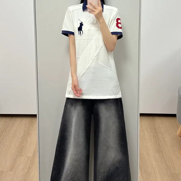 [BUNJANG] Polo Ralph Lauren Big Pony White Collar Short Sleeve T-Shirt / 폴로 랄프로렌 빅포니 화이트 카라 반팔 티셔츠