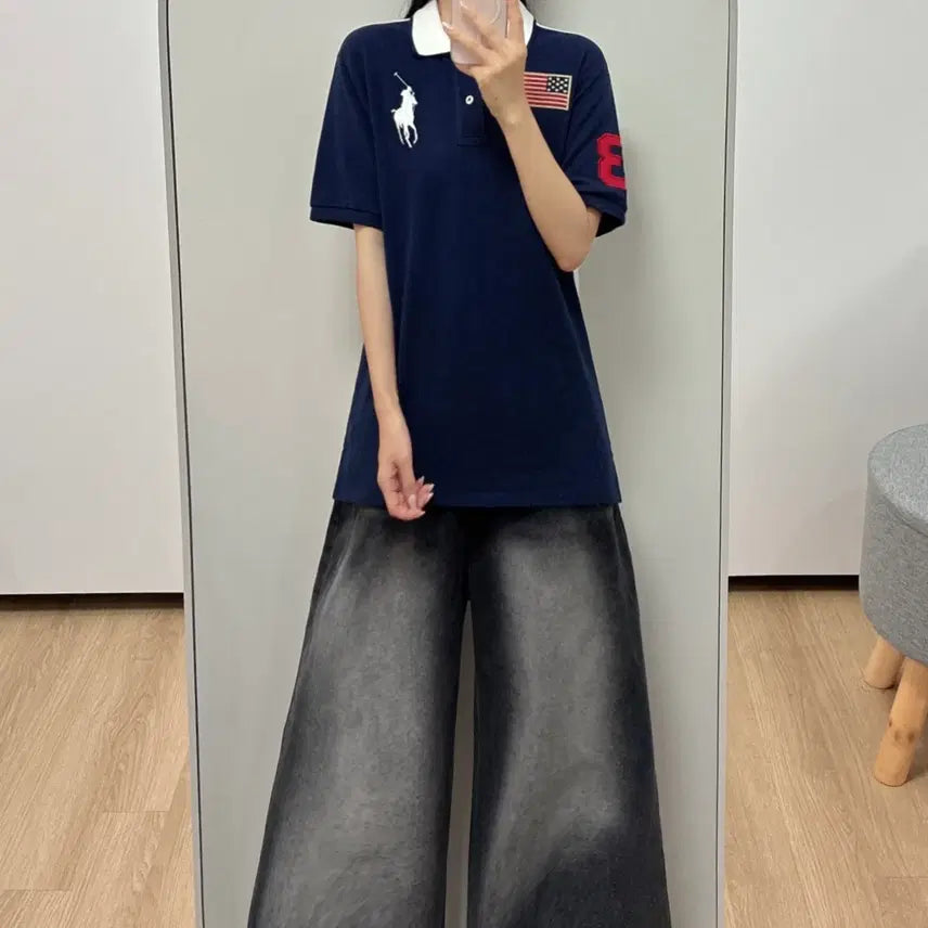 [BUNJANG] Polo Ralph Lauren Big Pony USA Flag Navy Polo T-Shirt / 폴로 랄프로렌 빅포니 USA 성조기 네이비 카라 반팔 티셔츠