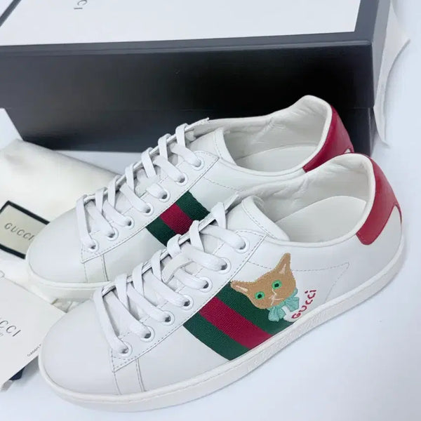 [BUNJANG] Gucci Ace Cat Embroidery Sneakers 35 (220) / 구찌 에이스 고양이 자수 스니커즈 35(220)