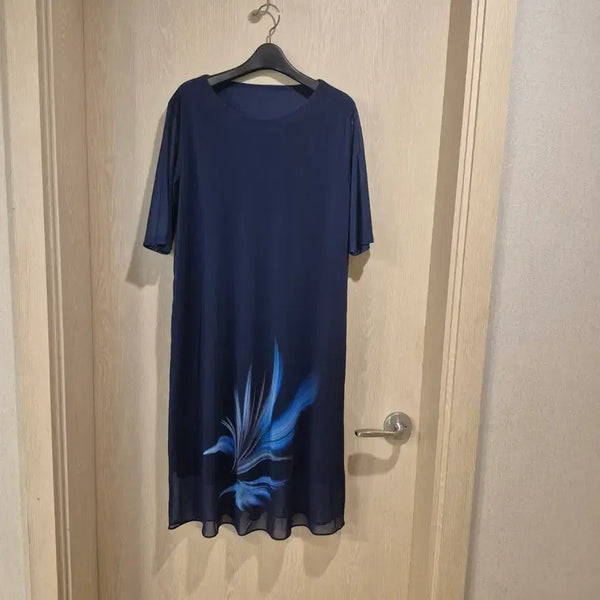 [BUNJANG] Navy Floral Chiffon Dress (Size 88) / 네이비 플라워 나염 쉬폰 원피스사이즈88