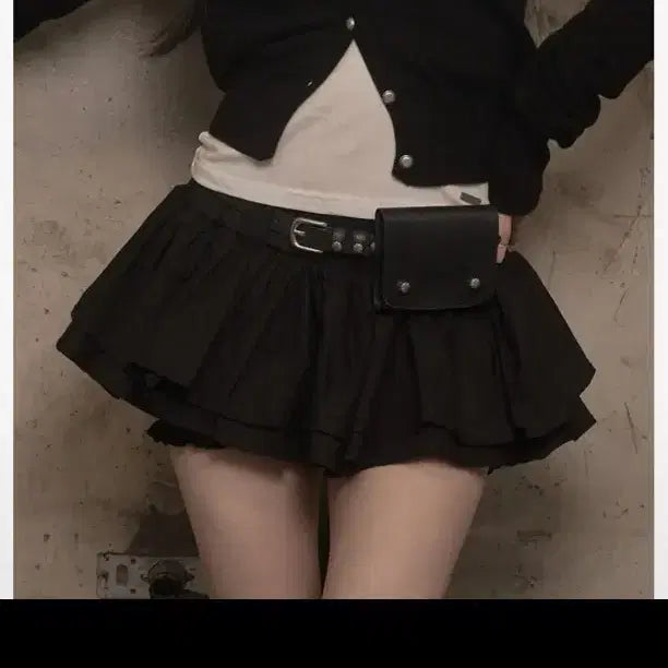 [BUNJANG] Khaki Point Tiered Skirt Black / 카키포인트 캉캉 스커트 블랙