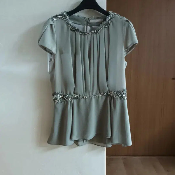 [BUNJANG] Minimum Beaded Shirring Blouse / 미니멈 비즈 장식 셔링 블라우스