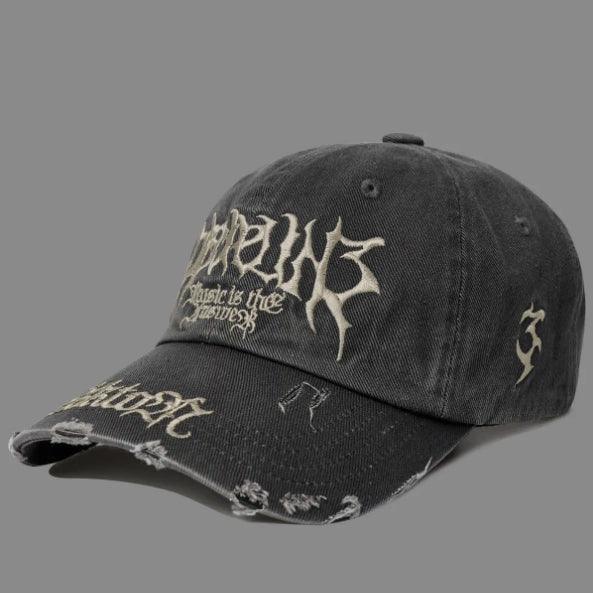 [BUNJANG] AZTON Pointed Damage Ball Cap Deep Grey / 에즈카톤 포인티드 데미지 볼캡 딥그레이 KMAC6839
