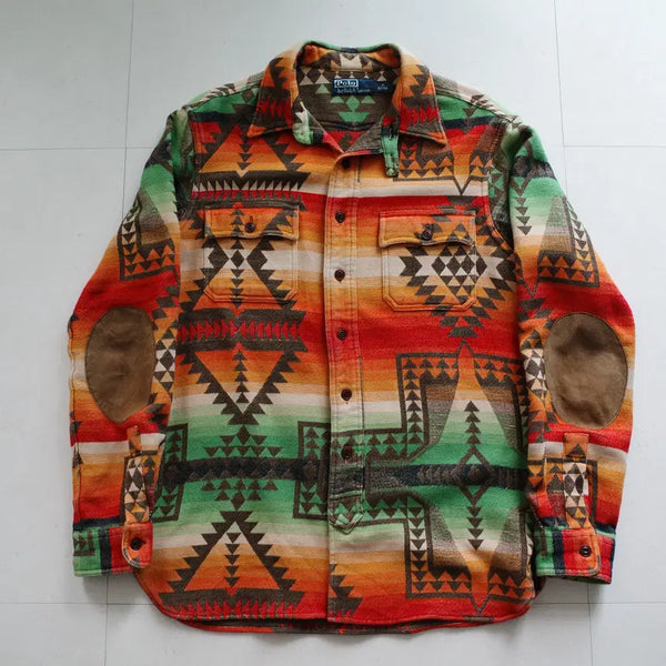 [BUNJANG] Polo Ralph Lauren Native Navajo Pattern Flannel Work Shirt Jacket with Elbow Patches (M) / [M] 폴로 랄프로렌 네이티브 나바호 셔츠 자켓 엘보우패치 셔켓
