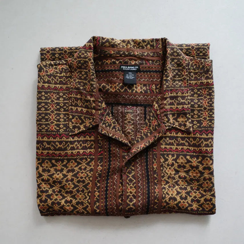 [BUNJANG] Polo Jeans 00s Ethnic Linen Open Collar Shirt XXL / 00s [XXL] 폴로 진스 에스닉 리넨 오픈칼라 셔츠 빅사이즈